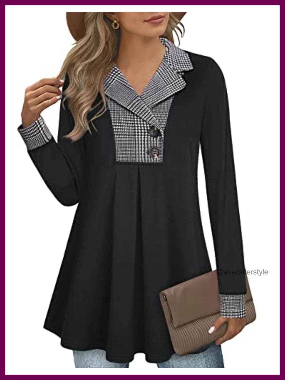 Womens Swing Tunic Notch Collar Button Sweatshirt Long Sleeve Pullover Top